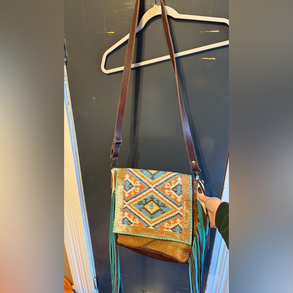 Myra Bag Turquoise and Brown Crossbody